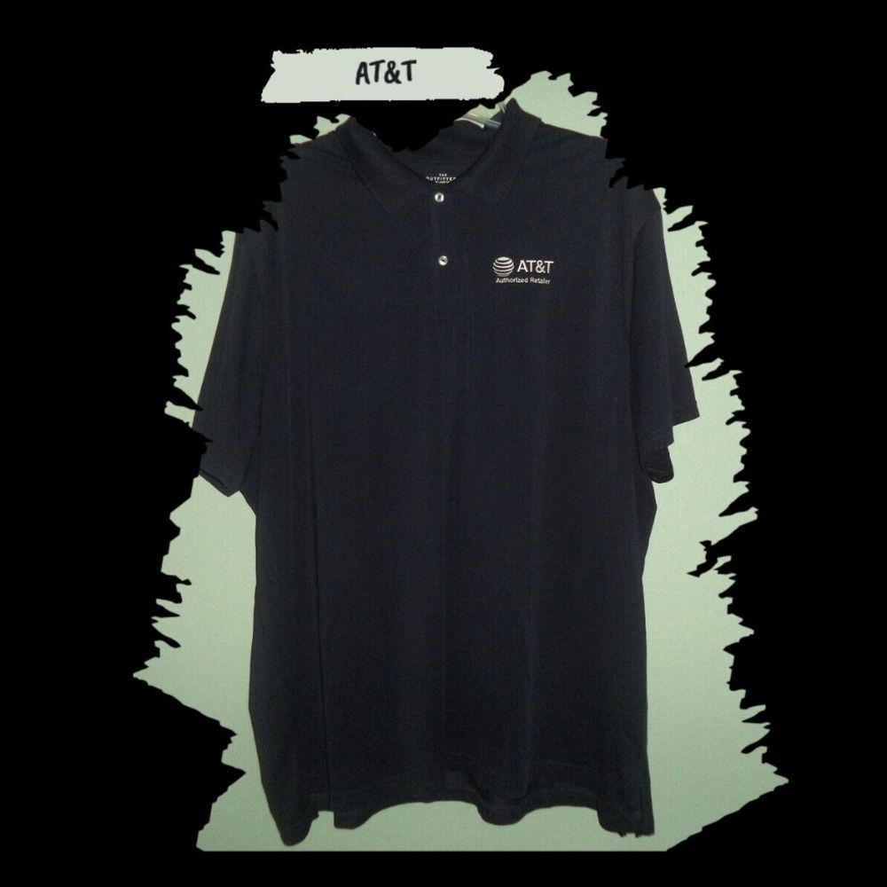 OUTFITTERS LANDS END AT&T SHORT SLEEVE POLO SHIRT NAVY POLYESTER~MENS SIZE 3XL